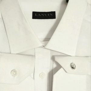 LANVIN COLLECTION JL Logo Dress Shirt w/JEWELED SIGNET
